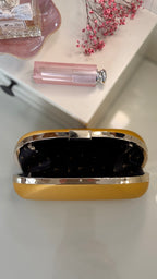 Gelbe Clutch – Elegante Abendtasche aus Lederimitat mit Goldkette