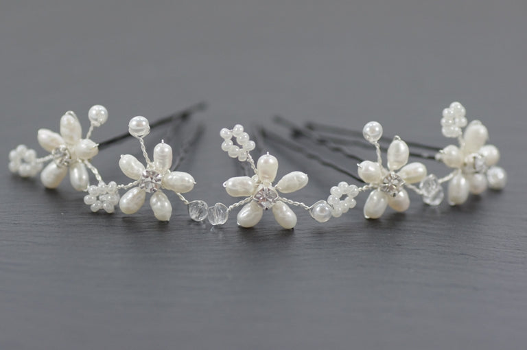 Perlen Haarnadeln – 5er-Set Braut Haarnadeln/Curlies mit Süßwasserperlen