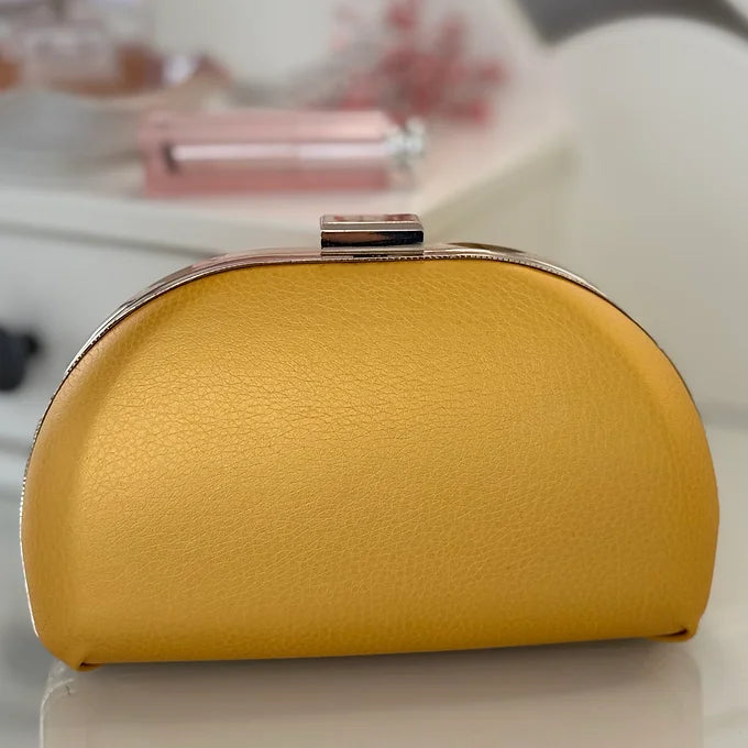 Clutch Gelb Lederimitat – Abendtasche Gold Kette – Elegante Party Tasche Damen