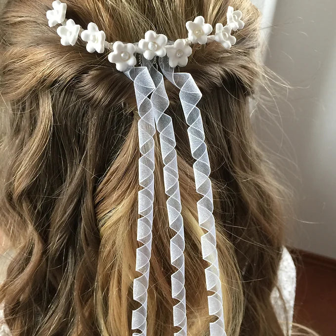 Haarschmuck Kommunion , Kopfschmuck Kommunion,Haarkamm, handgearbeitete Blumen in Weiß