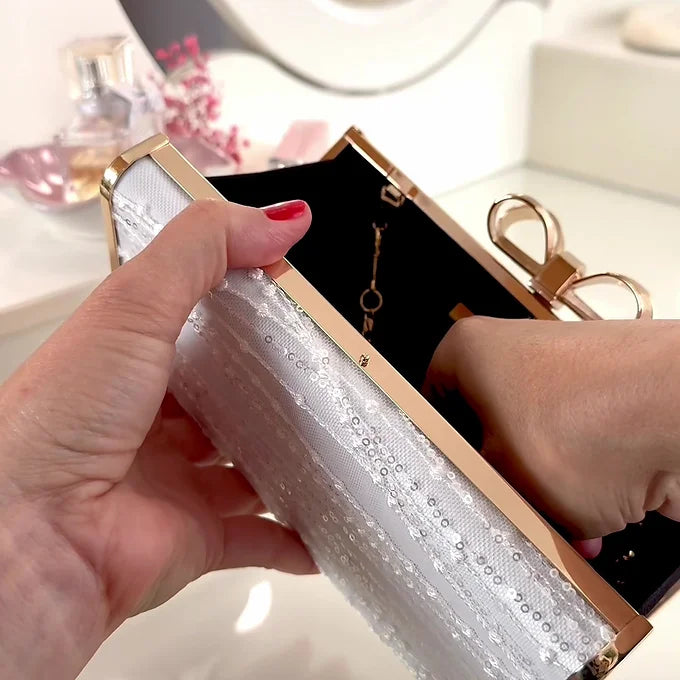 Braut Clutch Spitze Off-White – Hochzeitstasche mit Kette – elegante Brauttasche