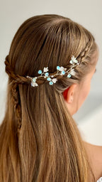 Haarranke Mädchen Kommunion – Glockenblumen & funkelnde Blätter