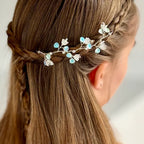 Haarschmuck für Kommunion, Haarranke mit weißen  Perlmuttblumen und Swarowskisteinen