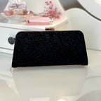 Schwarze elegante Clutch Tasche – Abendtasche mit goldener Kette für Damen