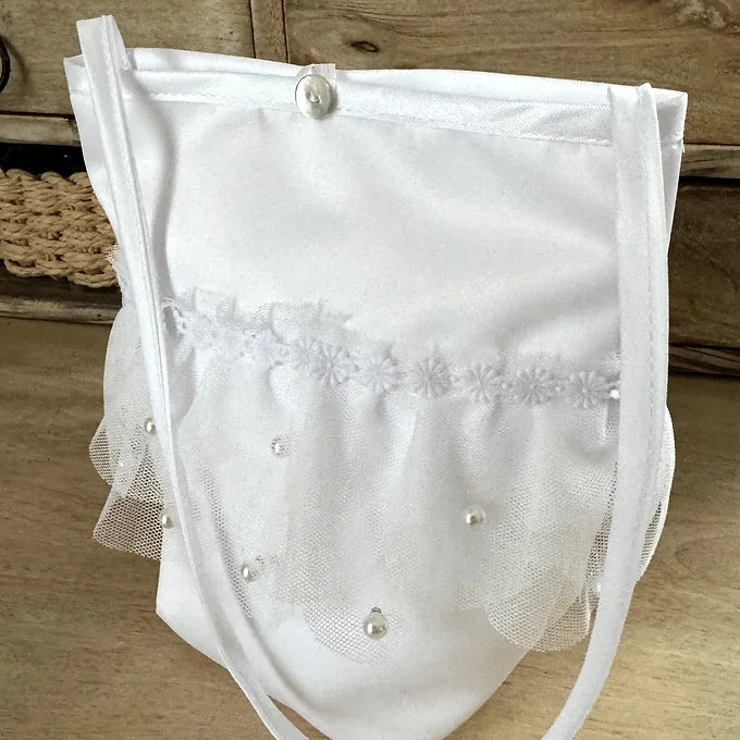 Kommuniontasche weiß, Tasche für Kommunion aus Tüll und Perlen
