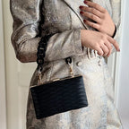 Schwarze Clutch aus Kunstleder, elegante Abendtasche für Damen, perfekt für Gala