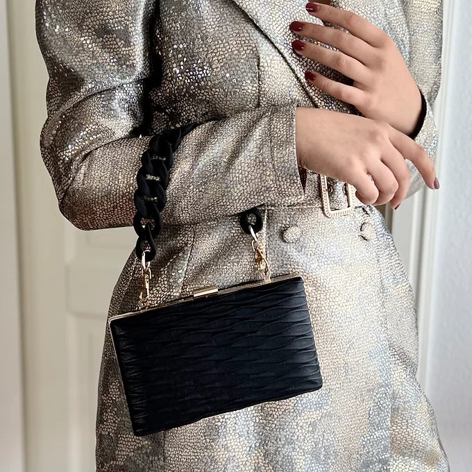 Schwarze Clutch aus Kunstleder, elegante Abendtasche für Damen, perfekt für Gala