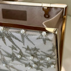 Brauttasche Clutch Ivory Gold Sterne – Abendtasche Hochzeit Perlen – Elegant