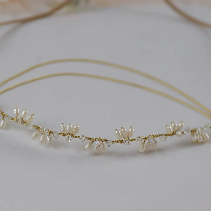 Haarband/Stirnband Swarowski,gold,ivory Perlen