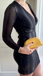 Gelbe Clutch – Elegante Abendtasche aus Lederimitat mit Goldkette
