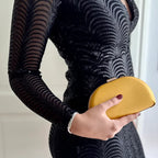 Clutch Gelb Lederimitat – Abendtasche Gold Kette – Elegante Party Tasche Damen