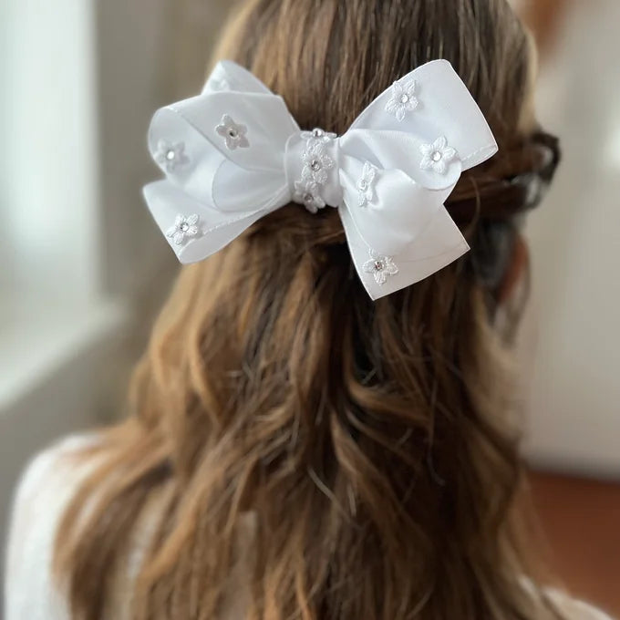 Kommunion Haarschmuck, Kommunion Schleife mit Blumen und Strass