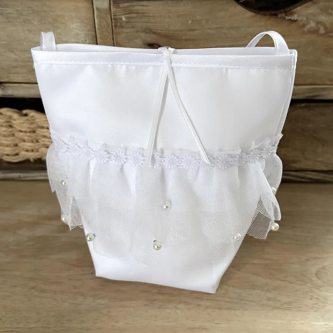 Kommuniontasche weiß, Tasche für Kommunion aus Tüll und Perlen
