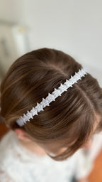 Glitzer Haarreif Kommunion – Sterne in Weiß & Silberglitzer