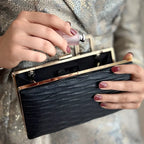 Schwarze Clutch aus Kunstleder, elegante Abendtasche für Damen, perfekt für Gala