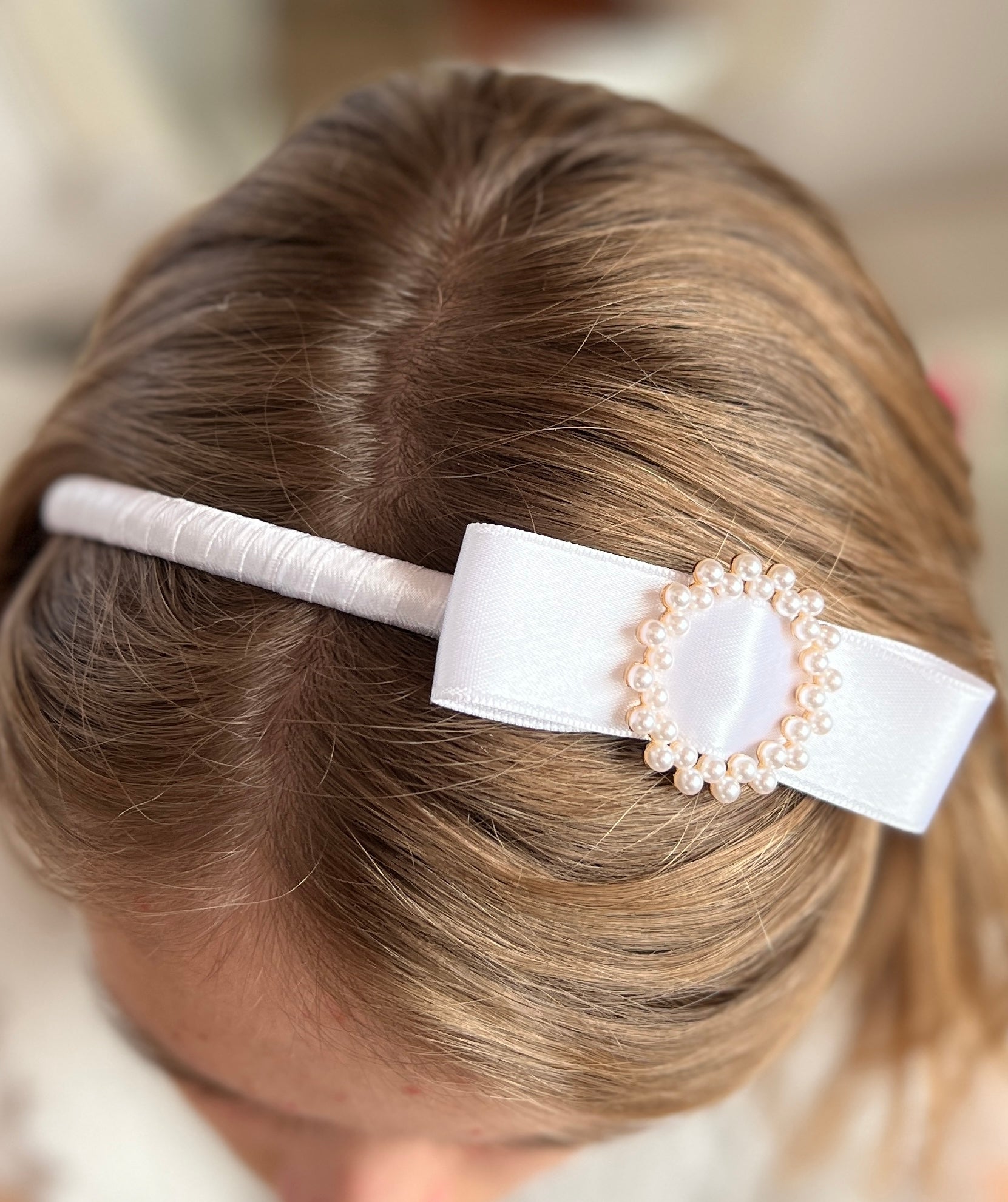 Schleifen Haarreif Kommunion – Weißer Haarreif mit Satinschleife