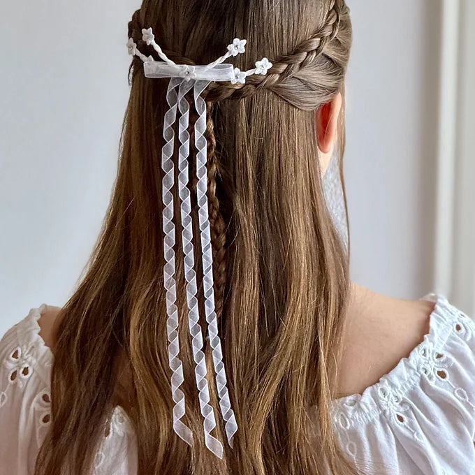 Kommunion Haarschmuck,Haarkamm Kommunion mit Blumen und Organza Bändern