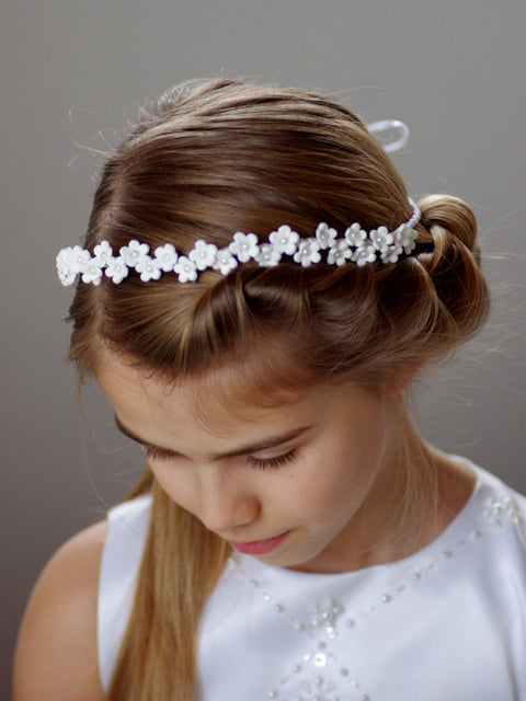Blumen Stirnband – Kommunion Haarband mit handgefertigten Blumen & Perlen