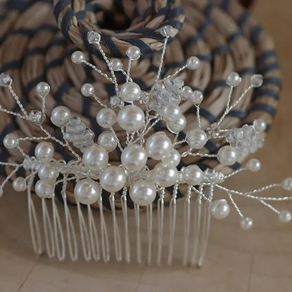 Haarschmuck, Haarkamm, Perlen, Swarowski, weiß oder ivory