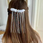 Kommunion Haarschmuck mit handgearbeiteten Satinblättern und Franzen mit Pailett