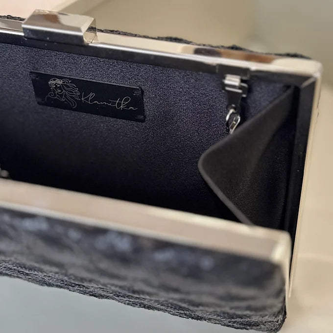 Elegante schwarze Clutch Tasche aus Pailletten Stoff Abendtasche für Damen Gala