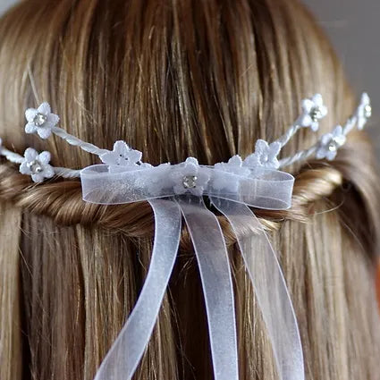 Kommunion Haarschmuck,Haarkamm Kommunion mit Blumen und Organza Bändern