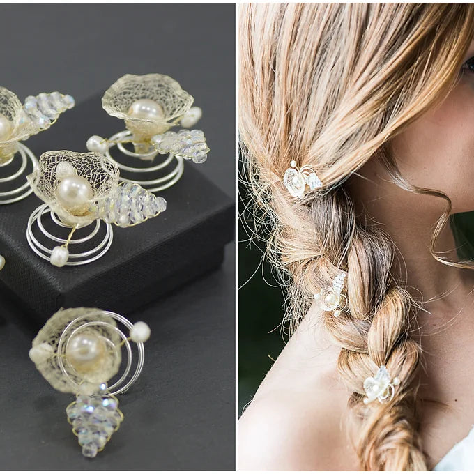 Haarnadeln/Curlies weiß/silber oder ivory/gold