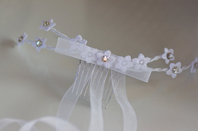 Blumen Haarklammer – Eleganter Kommunion Haarschmuck mit Spitzenblüten