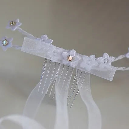 Kommunion Haarschmuck,Haarkamm Kommunion mit Blumen und Organza Bändern