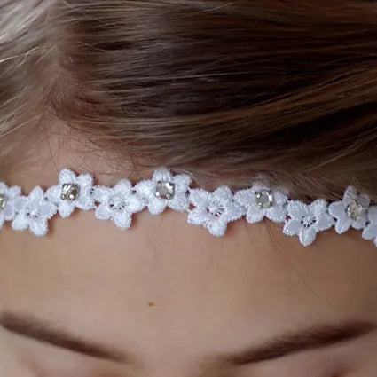 Kommunion Haarschmuck, Haarband Kommunion aus Blumen-Spitze und Strasssteinen