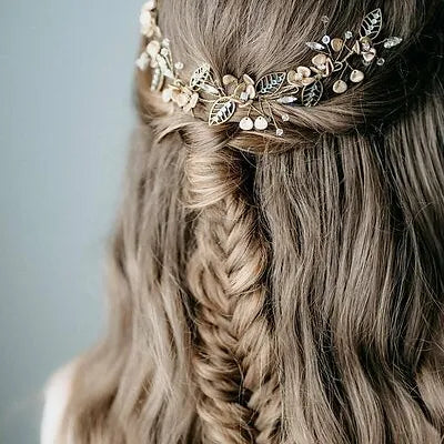 Braut Haarschmuck, Braut Haarranke mit goldenen Blättern und Strasssteinen