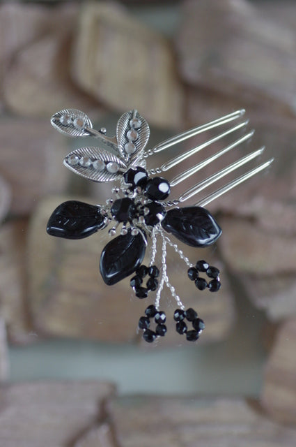 Haarkamm Ball – Schwarzer Haarkamm mit silbernen Perlen & Strass