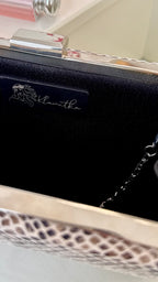 Elegante Abendtasche Snake Print Weiß-Schwarz – Damen Clutch