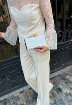 Braut Clutch Spitze Off-White – Elegante Hochzeitstasche mit Kette