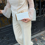Braut Clutch Spitze Off-White – Hochzeitstasche mit Kette – elegante Brauttasche