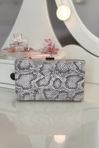 Elegante Abendtasche Snake Print Weiß-Schwarz – Damen Clutch