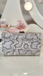 Elegante Abendtasche Snake Print Weiß-Schwarz – Damen Clutch