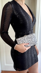 Elegante Abendtasche Snake Print Weiß-Schwarz – Damen Clutch