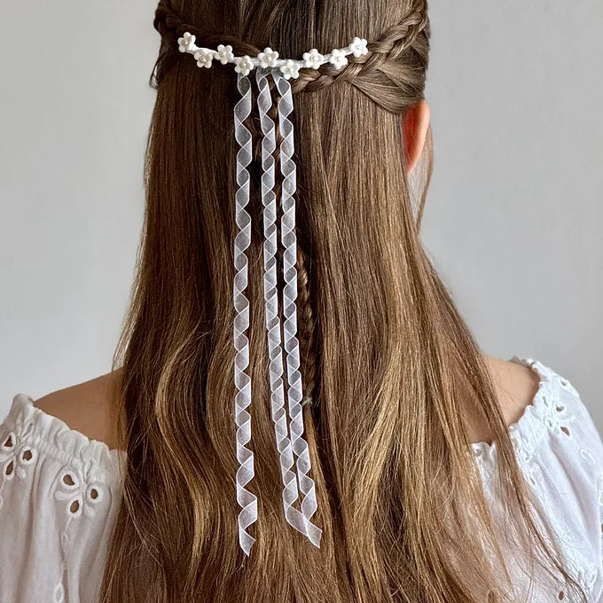 Haarschmuck Kommunion , Kopfschmuck Kommunion,Haarkamm, handgearbeitete Blumen in Weiß