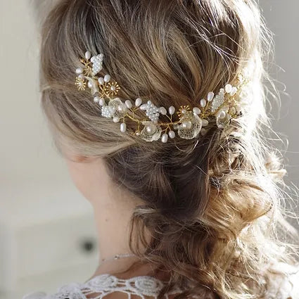Brautschmuck-Haarranke-gold oder silber-mit Blumen