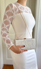 Braut Clutch Gold – Elegante Off-White Hochzeitstasche mit Kette