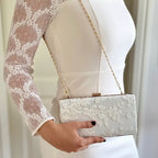 Braut Clutch off white Gold – Hochzeitstasche mit Kette – elegante Brauttasche