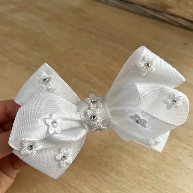 Kommunion Haarschmuck, Kommunion Schleife mit Blumen und Strass