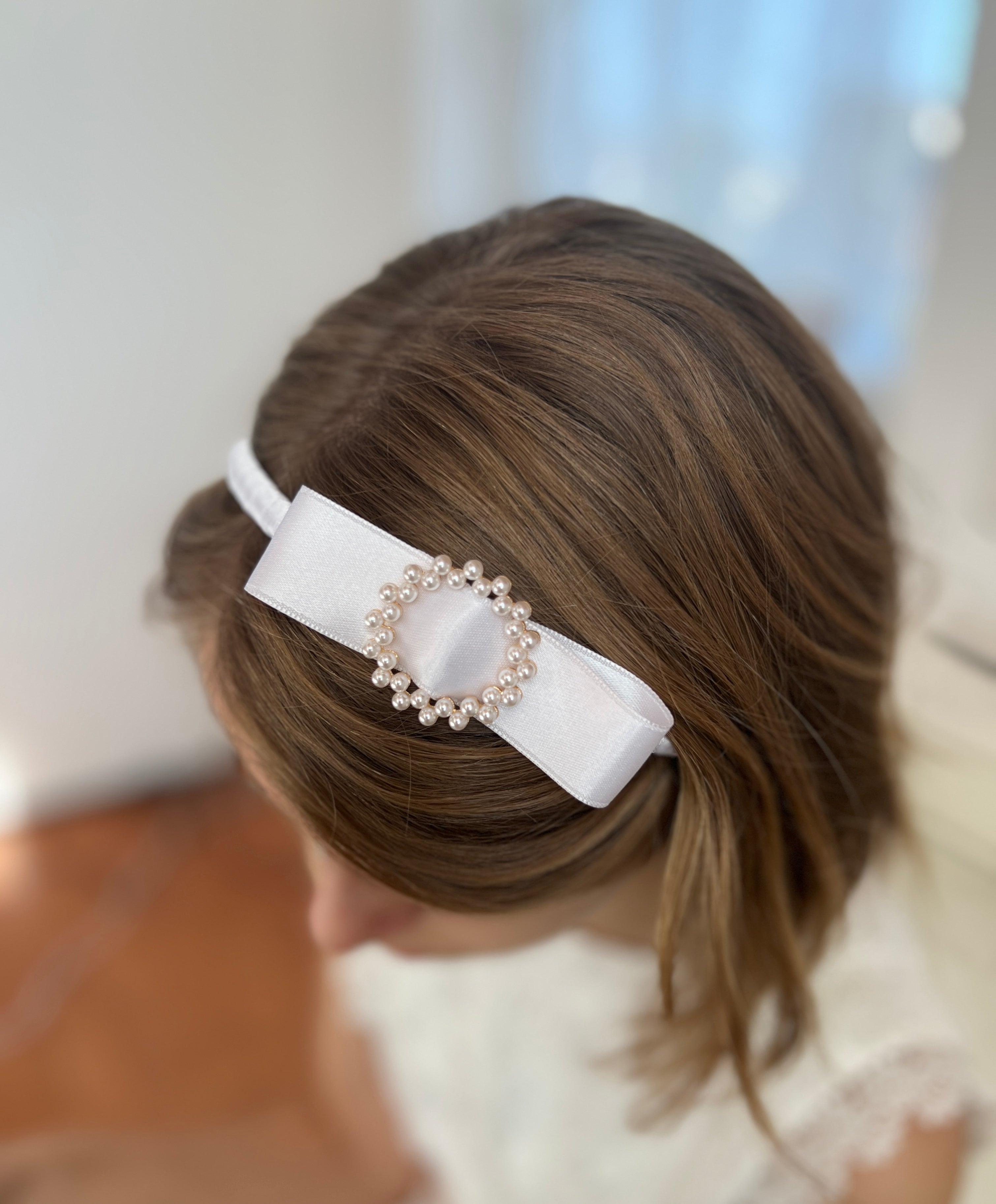 Schleifen Haarreif Kommunion – Weißer Haarreif mit Satinschleife
