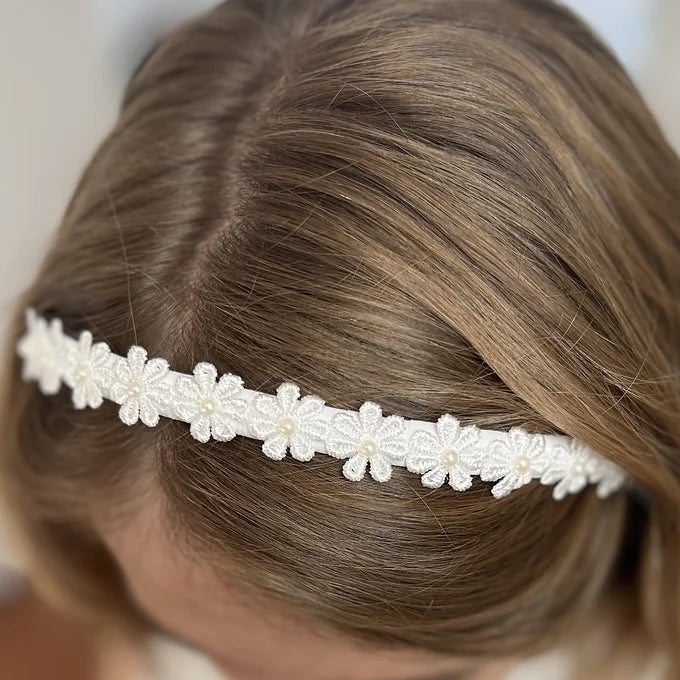 Haarschmuck Kommunion,Haarreif Kommunion,Haarreif weiß mit Blumen und Perlen