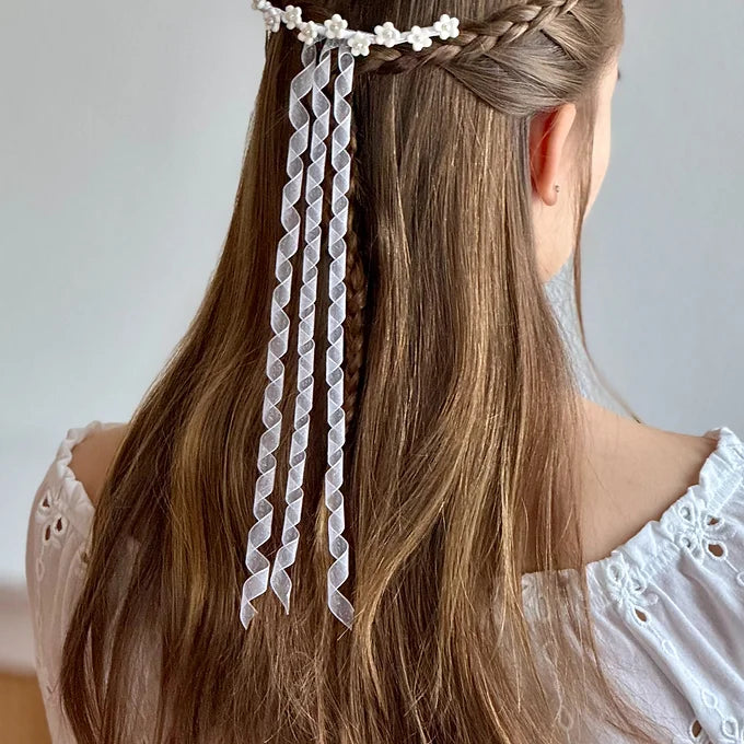 Haarschmuck Kommunion , Kopfschmuck Kommunion,Haarkamm, handgearbeitete Blumen in Weiß