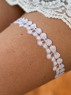 Spitze Strumpfband Hochzeit – Schleifenspitze & blaue Strasssteine