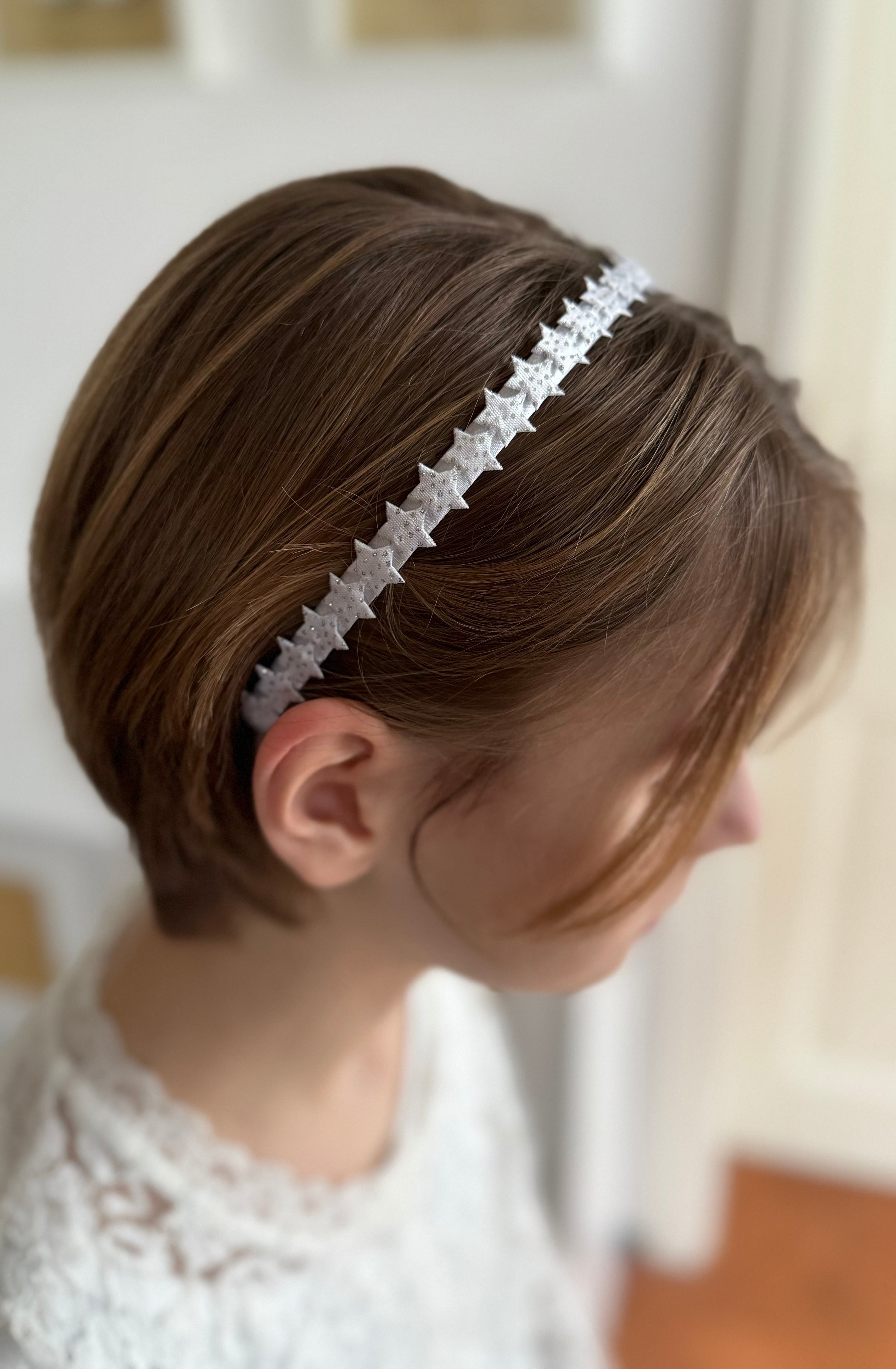 Glitzer Haarreif Kommunion – Sterne in Weiß & Silberglitzer