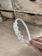 Blumen Haarreif Kommunion – Stoffblüten & Perlen in Weiß oder Ivory