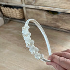 Kommunion Haarschmuck, Haarreif Kommunion mit Blumen und Perlen in ivory oder weiß